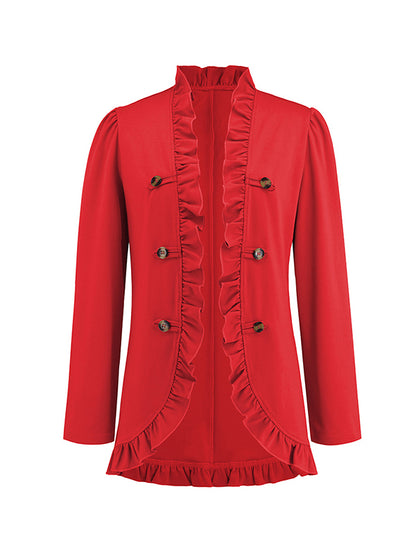 Long Sleeves Loose Buttoned Ruffled Collarless Outerwear
