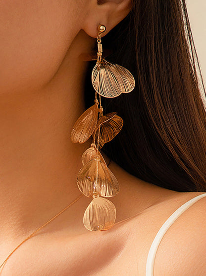 Gold Flower Petal Jewelry Gift Set Long Y Drop Necklace & Dangle Earrings Boho Accessories