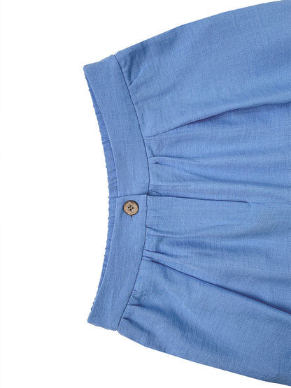 Loose Wide Leg Buttoned Pockets Solid Color Pants Trousers