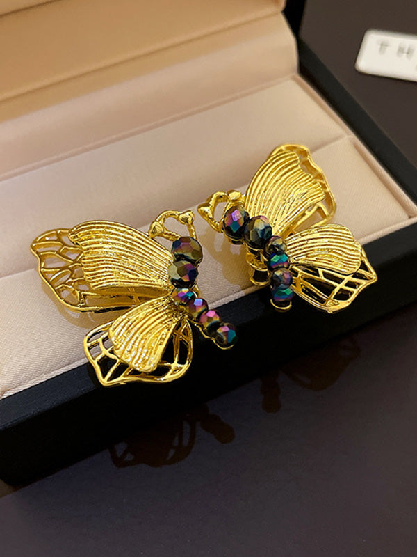 Butterfly Shape Rhine Stones Drop Earrings