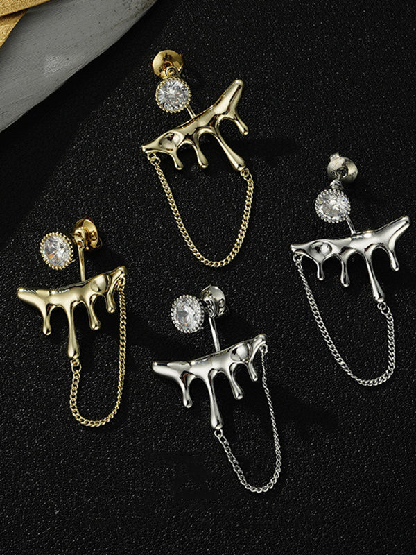 Geometric Rhine Stones Tasseled Drop Earrings