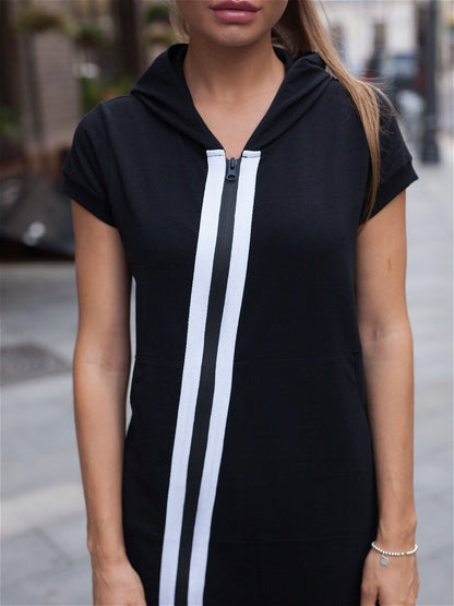 Fashion Stripes Zipper Hooded Jumpsuits