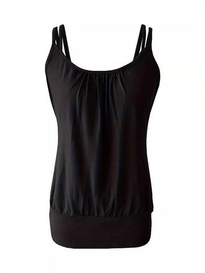 Loose Sleeveless Pleated Solid Color Spaghetti-Neck Vest Top