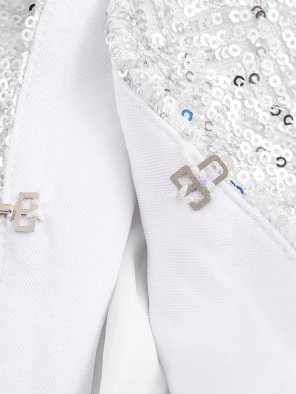 Long Sleeves Loose Sequined Shiny V-Neck Blazers Top + Shorts Bottom Two Pieces Set