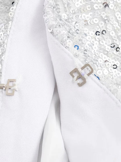 Long Sleeves Loose Sequined Shiny V-Neck Blazers Top + Shorts Bottom Two Pieces Set