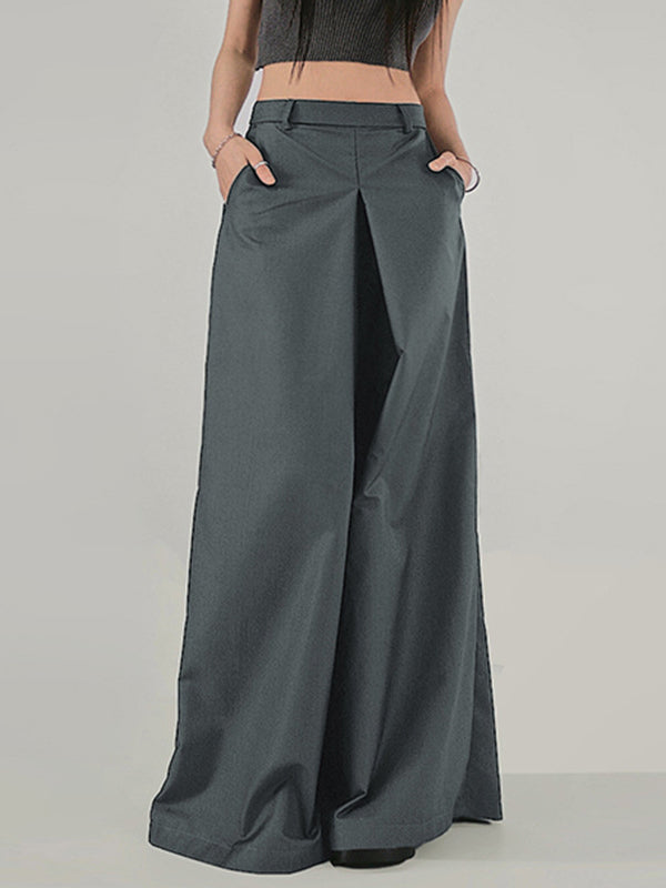 High Waisted Loose Solid Color Split-Joint Pants Trousers