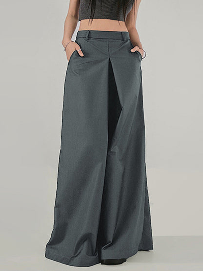 High Waisted Loose Solid Color Split-Joint Pants Trousers