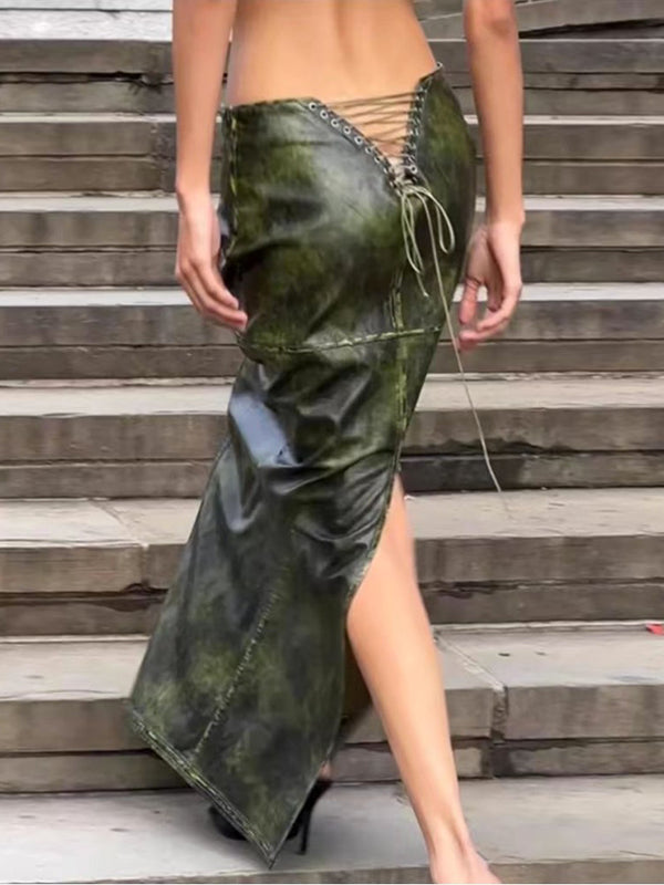 Skinny Wrap Pockets Split-Side Zipper Skirts Bottoms