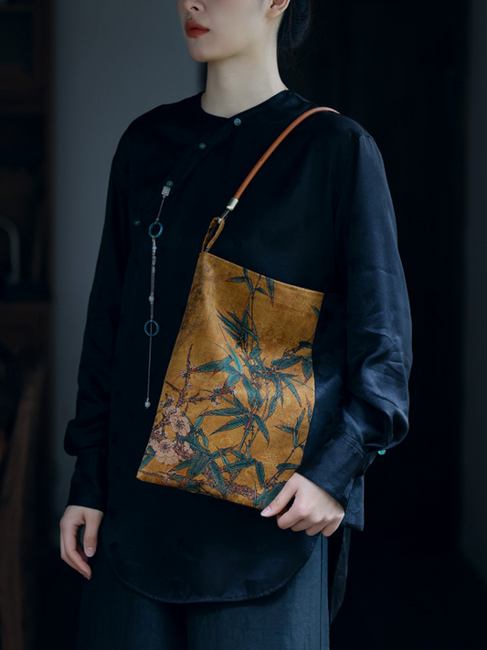Retro Artsy Turmeric Flower Gambiered Gauze Shoulder Bag