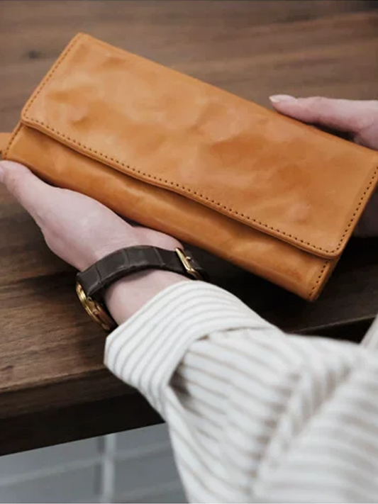 Vintage Leather Long Flap Wallet