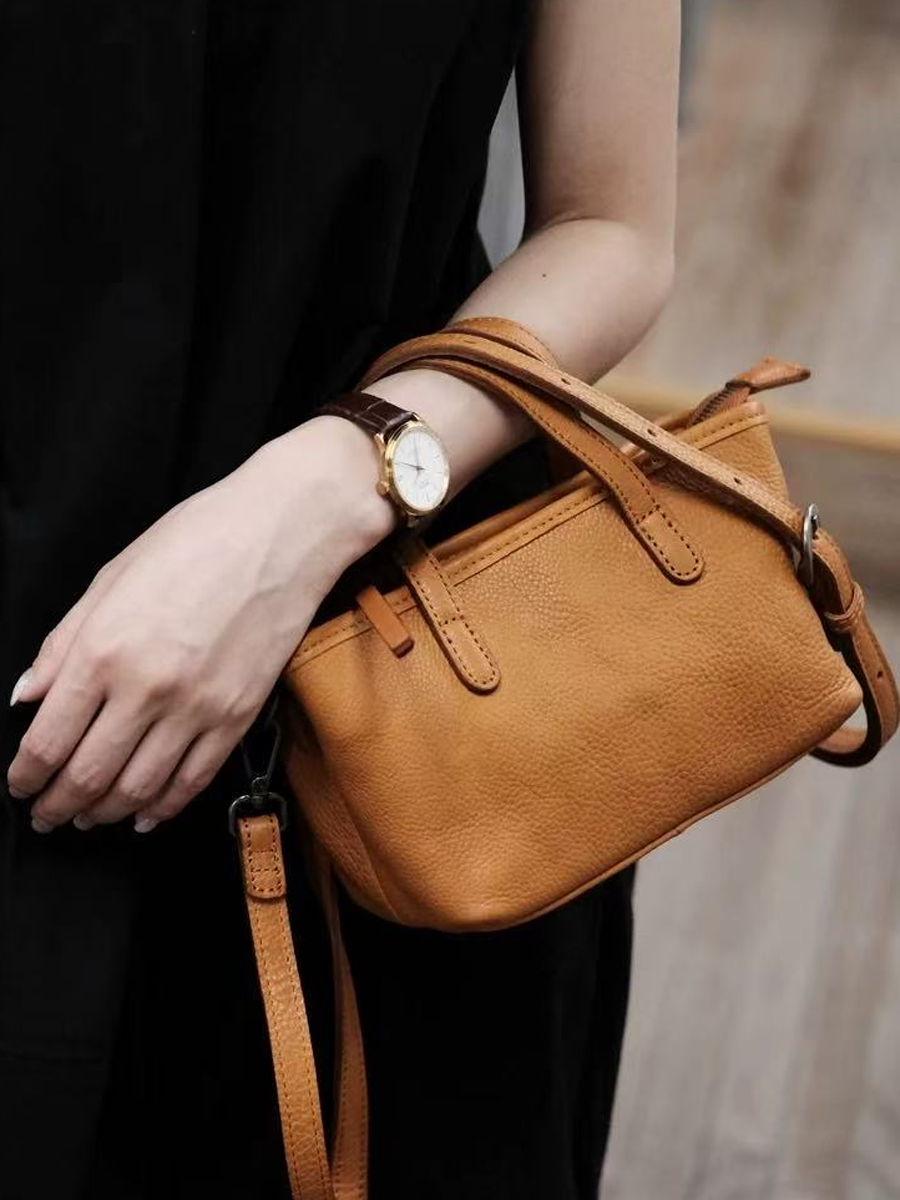 Genuine Leather Vintage Mini Bucket Tote