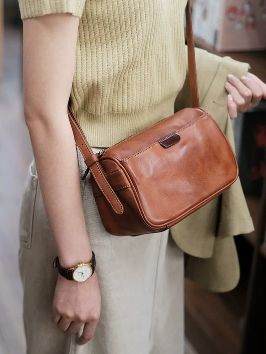 Vintage Soft Leather Boston Crossbody Bag