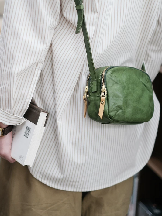 Vintage Leather Cloud Cube Crossbody Bag