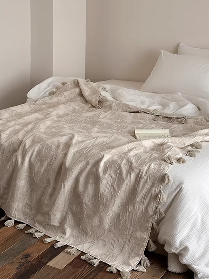 Retro Textured Cotton-Linen Tassel Floral Jacquard Blanket