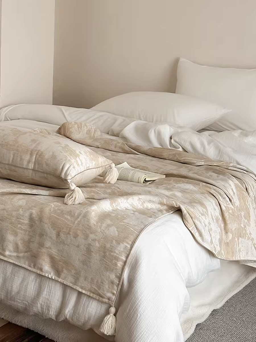 Retro Textured Cotton-Linen Tassel Floral Jacquard Blanket