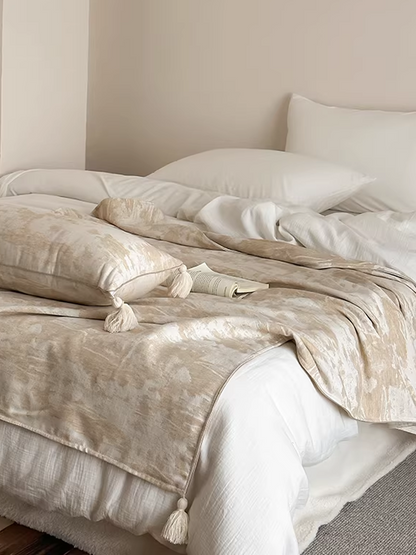 Retro Textured Cotton-Linen Tassel Floral Jacquard Blanket