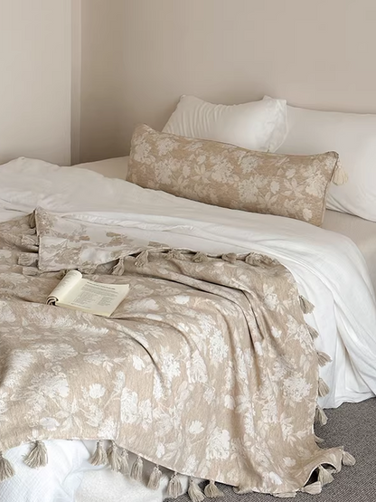 Retro Textured Cotton-Linen Tassel Floral Jacquard Blanket
