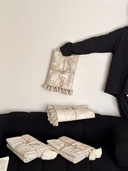Retro Textured Cotton-Linen Tassel Floral Jacquard Blanket