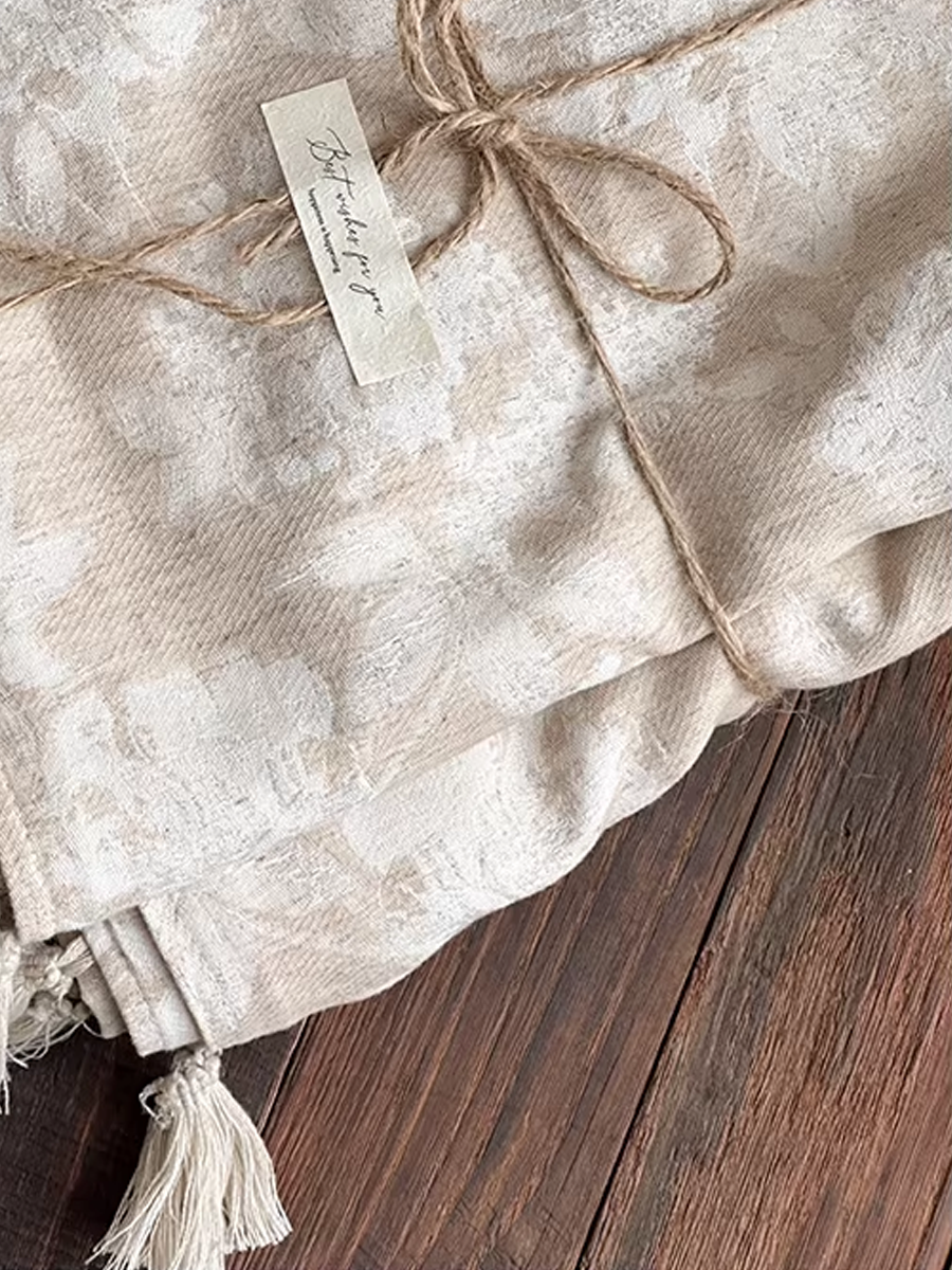 Retro Textured Cotton-Linen Tassel Floral Jacquard Blanket