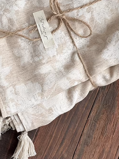 Retro Textured Cotton-Linen Tassel Floral Jacquard Blanket