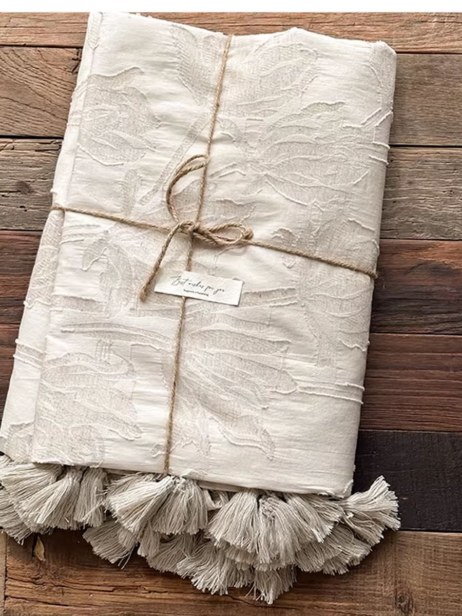 Retro Textured Cotton-Linen Tassel Floral Jacquard Blanket