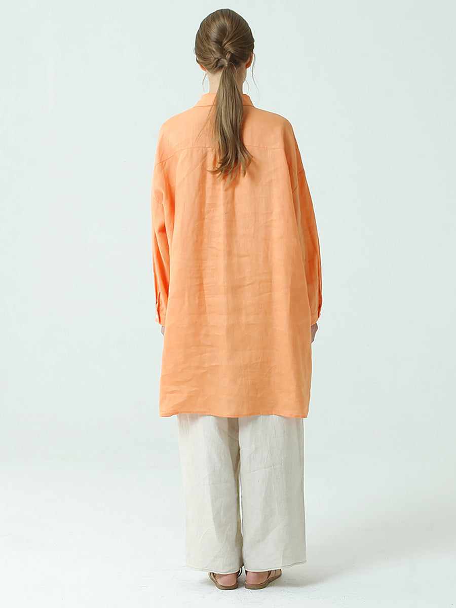 Plus Size WomenLinen Patchwork Plaid Long Sleeve Shirt