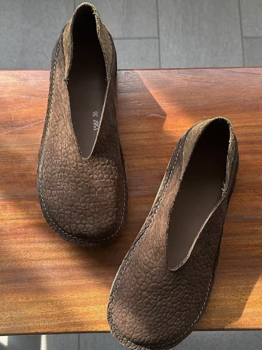 Women Retro Genuine Leather Spliced Flat Shoes