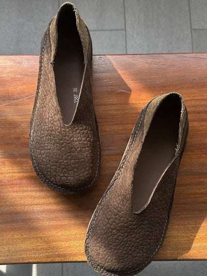 Women Retro Genuine Leather Spliced Flat Shoes