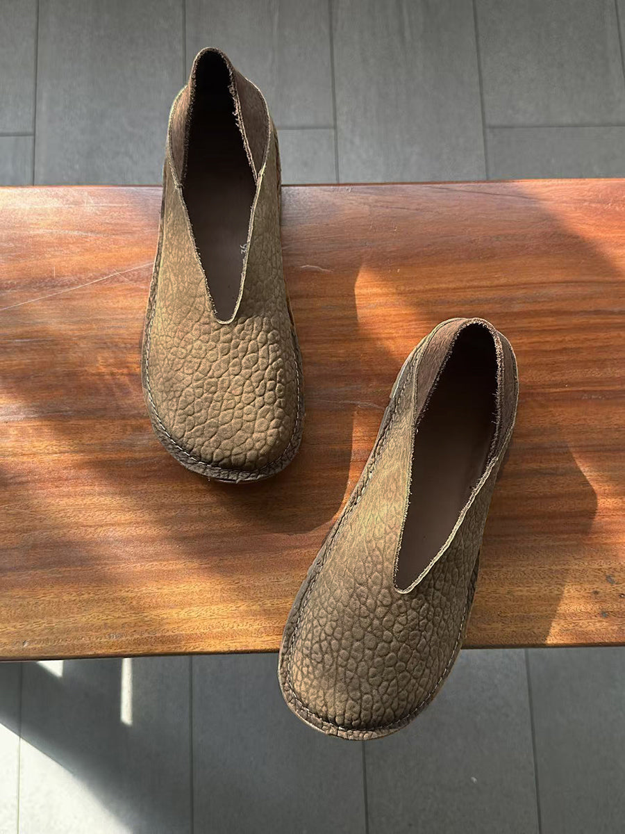 Women Retro Genuine Leather Spliced Flat Shoes
