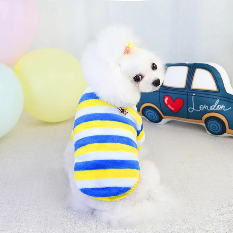 Soft Fleece Pet Clothes For Small Dogs Winter Warm Dog Vest Rainbow Striped Puppy Cats Clothing Chihuahua Poodle Shih Tzu Coats