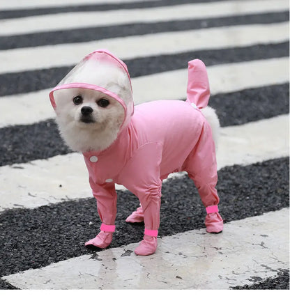 Full-Cover Dog Raincoat One-Piece Waterproof Dog Rainboot Clothes for Small Dogs Yorkie Costume Puppy Jumpsuit Pet Raining Coat