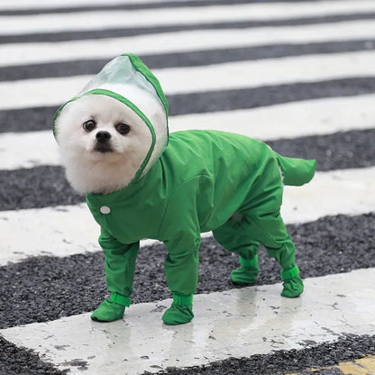 Full-Cover Dog Raincoat One-Piece Waterproof Dog Rainboot Clothes for Small Dogs Yorkie Costume Puppy Jumpsuit Pet Raining Coat