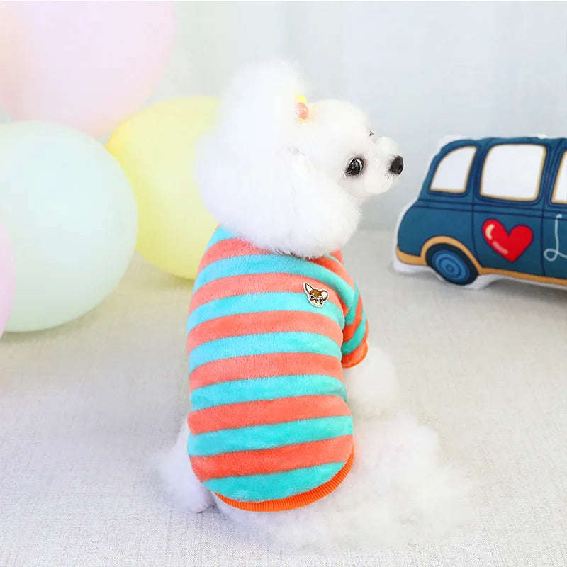 Soft Fleece Pet Clothes For Small Dogs Winter Warm Dog Vest Rainbow Striped Puppy Cats Clothing Chihuahua Poodle Shih Tzu Coats