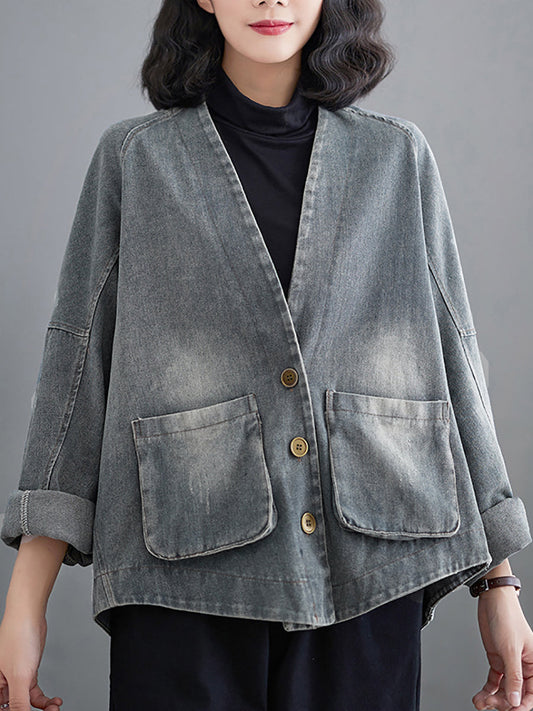 Women Retro Washed Spring Denim Short Coat