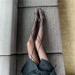 Rhombus Pattern Mesh Pantyhose Lingerie In Nylon Fabric With Stretchy Fit