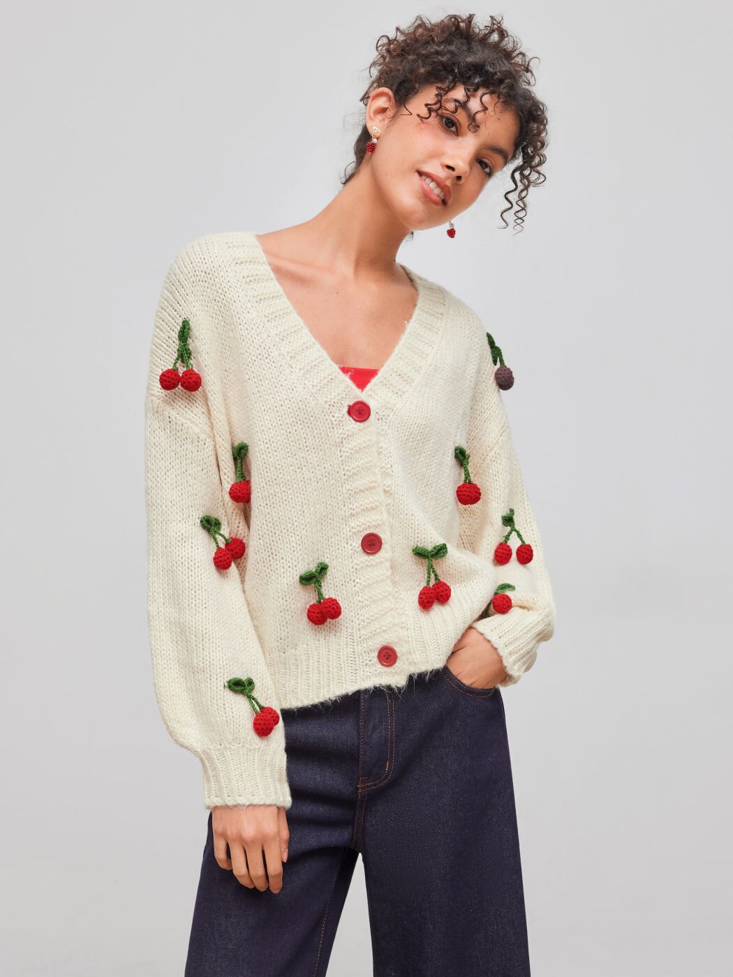 Women's Sweater Long Sleeve Sweaters & Cardigans Vacation Simple Style Cherry