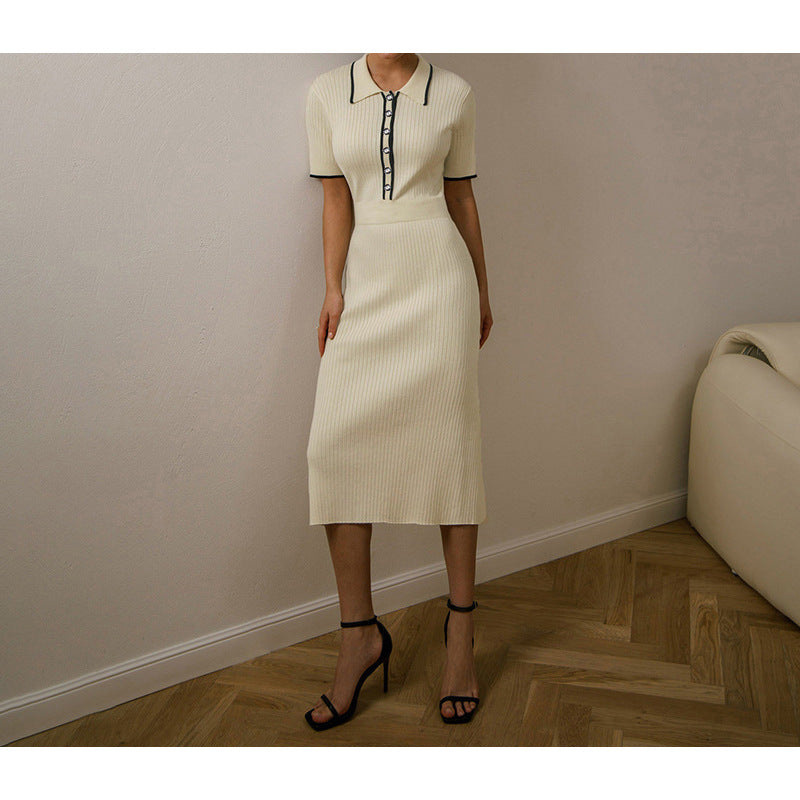 Women's Sheath Dress Elegant Turndown Short Sleeve Stripe Midi Dress Daily