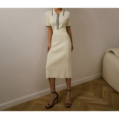 Women's Sheath Dress Elegant Turndown Short Sleeve Stripe Midi Dress Daily
