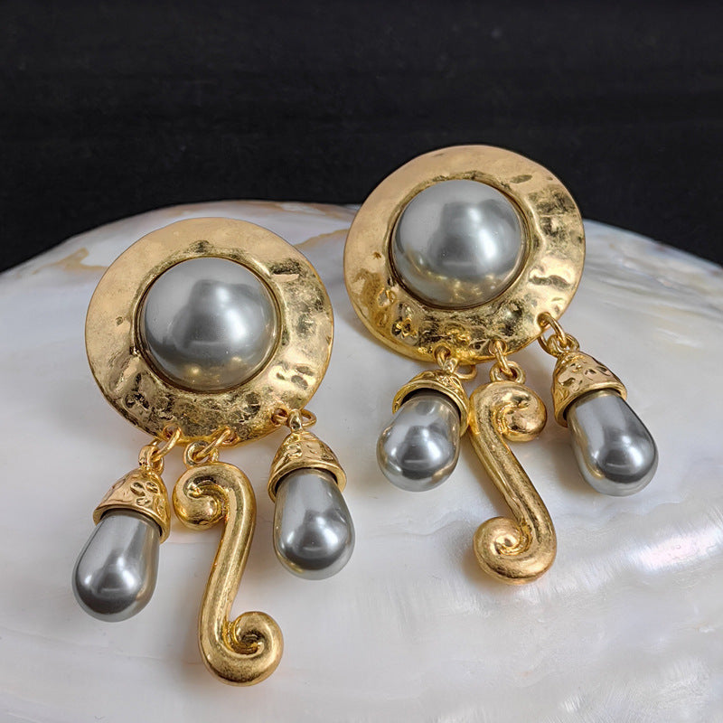 Statement Vintage Pearl Stud Earrings with S925 Posts