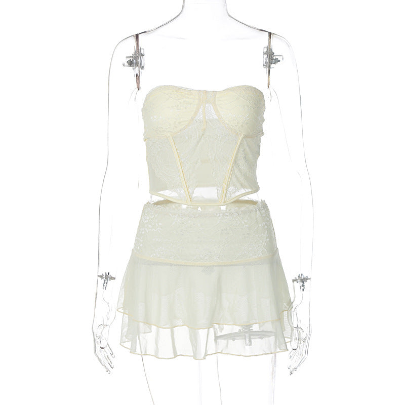 Swimming Pool Beach Women's Vacation Sexy Solid Color Spandex Polyester Lace Skirt Sets Skirt Sets