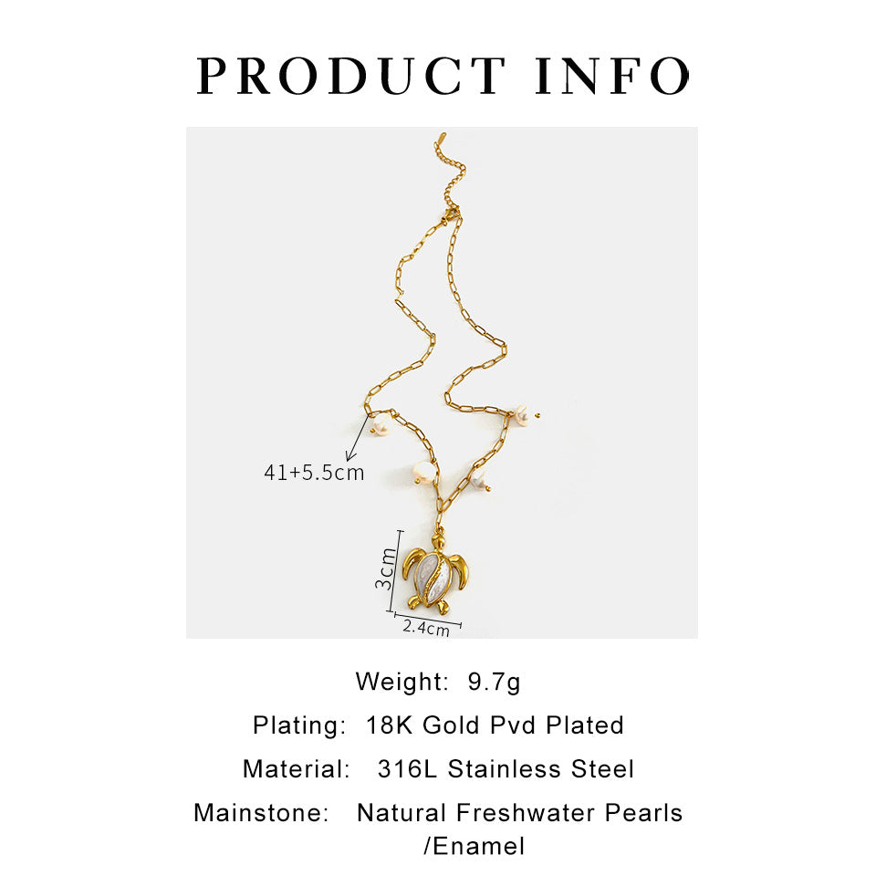 Jewelry Vintage Style Beach Tortoise 316L Stainless Steel  18K Gold Plated Pendant Necklace