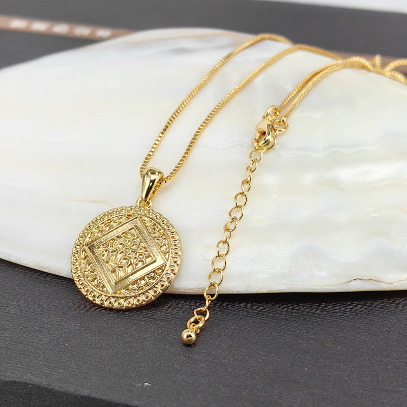 Vintage Compass Coin Pendant Necklace