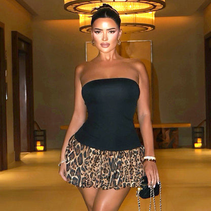 Women's Sheath Dress Streetwear Strapless Backless Sleeveless Leopard Above Knee Holiday