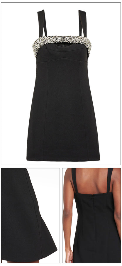 Women's Party Dress Elegant Boat Neck Diamond Sleeveless Solid Color Above Knee Cocktail Party