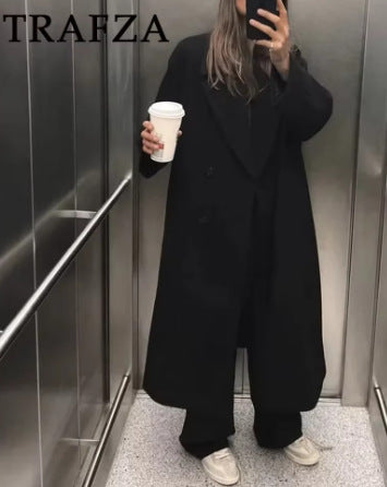 Women's Elegant Solid Color Double Breasted Coat