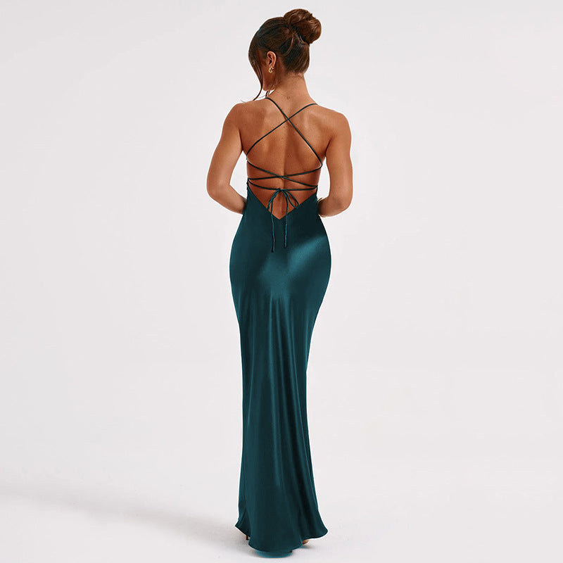 Women's Sheath Dress Sexy U Neck Backless Sleeveless Solid Color Maxi Long Dress Holiday