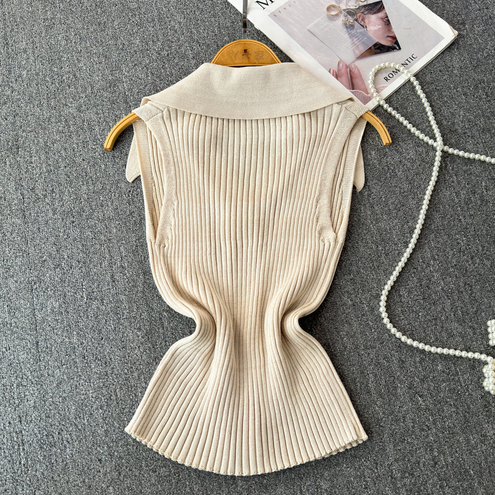 Women's Sweater Sleeveless Sweaters & Cardigans Knitted Elegant Stripe