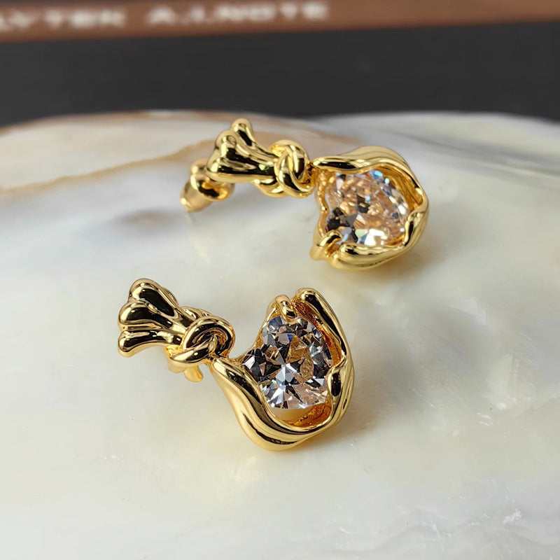 French Flower Zircon Stud Earrings with S925 Posts