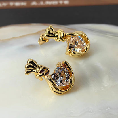 French Flower Zircon Stud Earrings with S925 Posts