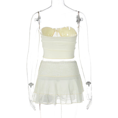 Swimming Pool Beach Women's Vacation Sexy Solid Color Spandex Polyester Lace Skirt Sets Skirt Sets